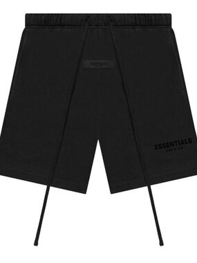 Essentials Black Split-Hem Drawstring Athletic Shorts